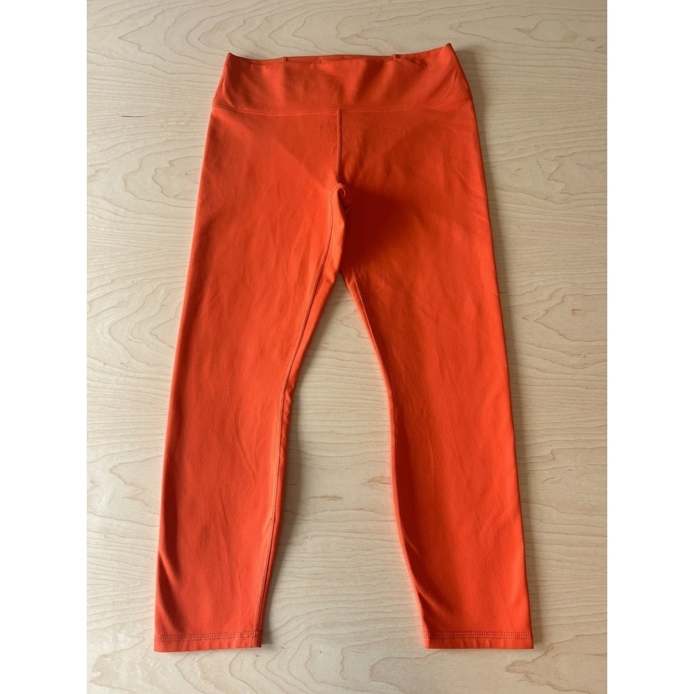 Fabletics PowerHold Womens L Bright Orange 7/8 Leggings Lattice Back Athletic
